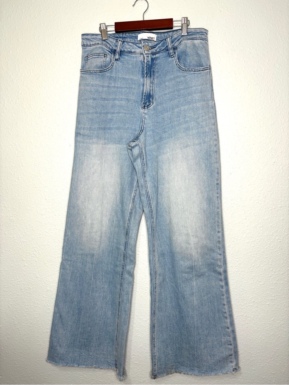 Vervet High Waisted Wide Leg Raw Hem Jeans Light Wash 30